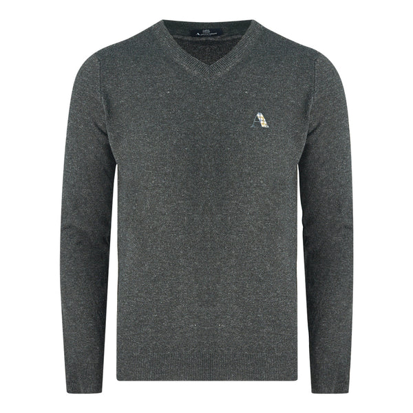 Aquascutum Navy Blue Check A Logo V-Neck Jumper - Nova Clothing