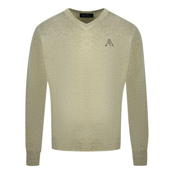Aquascutum Check A Logo Grey V Neck Jumper