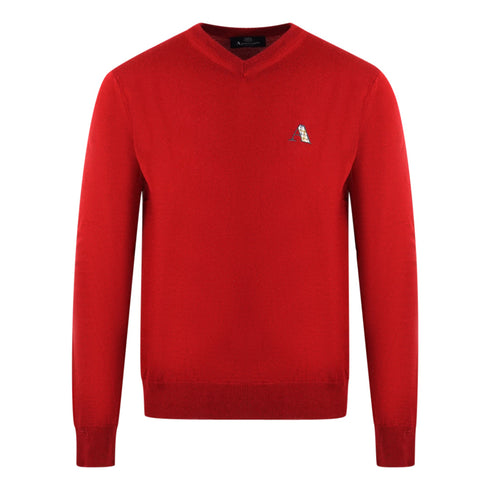 Aquascutum Check Logo Red V Neck Jumper