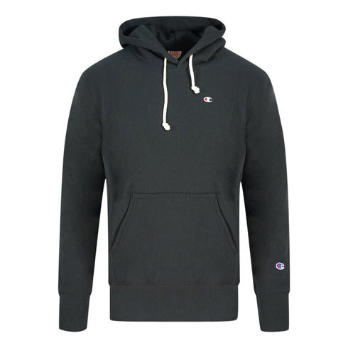 Champion Reverse Weave Small Classic Logo Black Hoodie