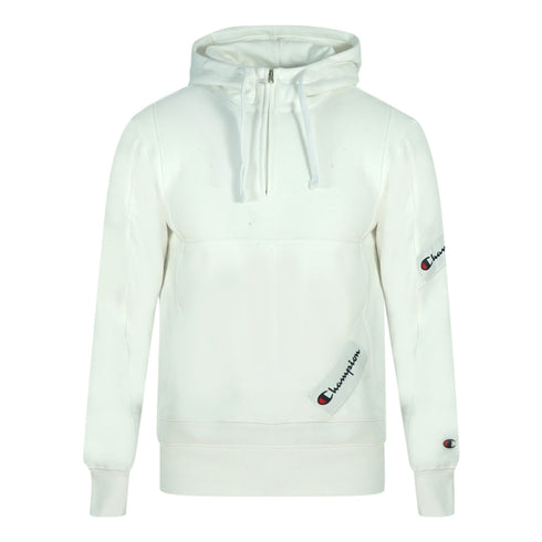 Champion Half Zip Asymmetric Pocket Logo White Hoodie 216551 WW001