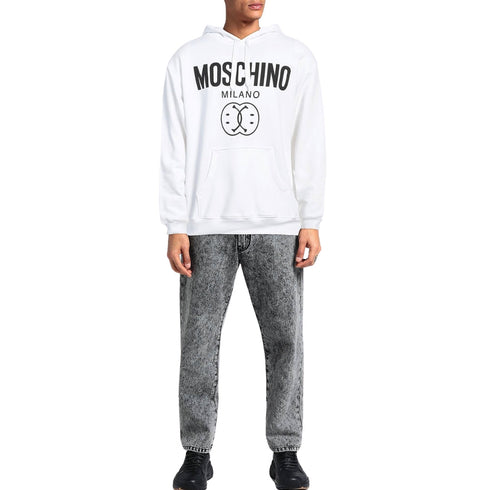 Moschino Milano Double Smiley White Hoodie 222ZRJ17109028 1001 - Style Centre Wholesale