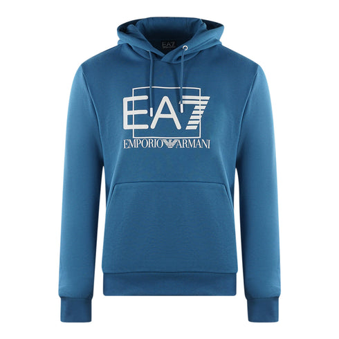 Ea7 Printed Box Logo Dark Blue Hoodie