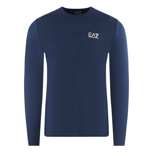 Ea7 Large Back Logo Long Sleeved Navy Blue T Shirt