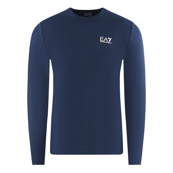 Ea7 Large Back Logo Long Sleeved Navy Blue T Shirt