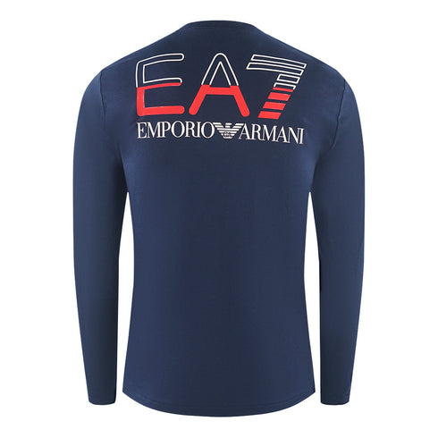 Ea7 Large Back Logo Long Sleeved Navy Blue T Shirt