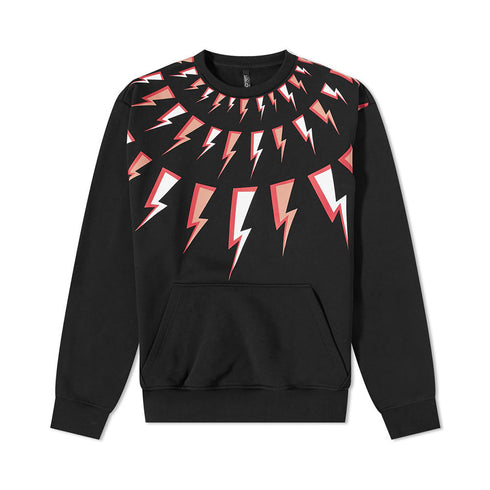 Neil Barrett Fair Isle Comic Thunderbolt Black Sweatshirt