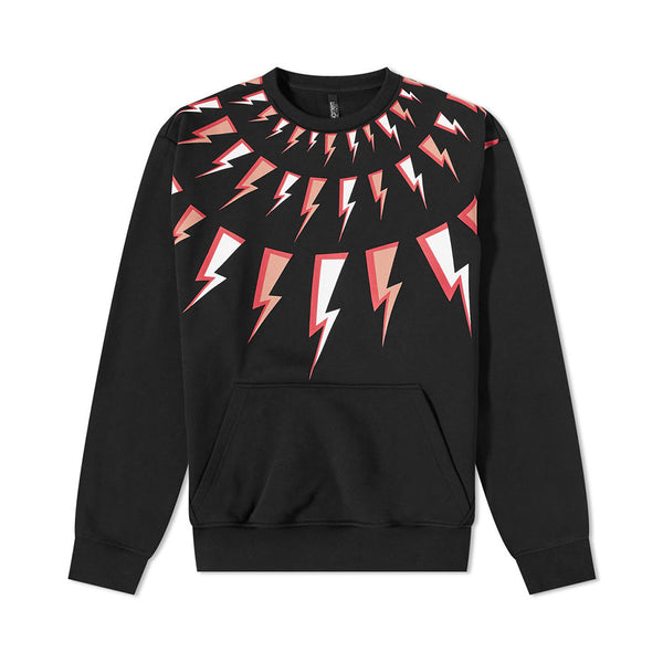Neil Barrett Fair Isle Comic Thunderbolt Black Sweatshirt