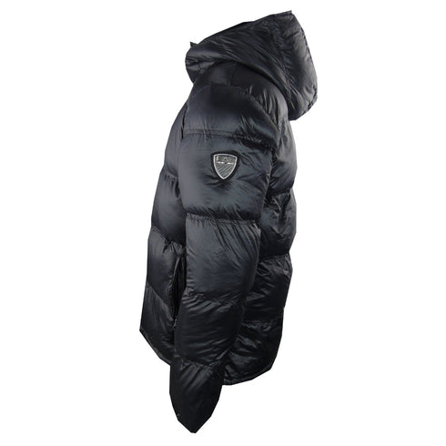 EA7 Plain Black Hooded Jacket
