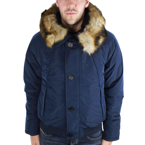 Armani Jeans Navy Blue Fur Trimmed Hood Jacket