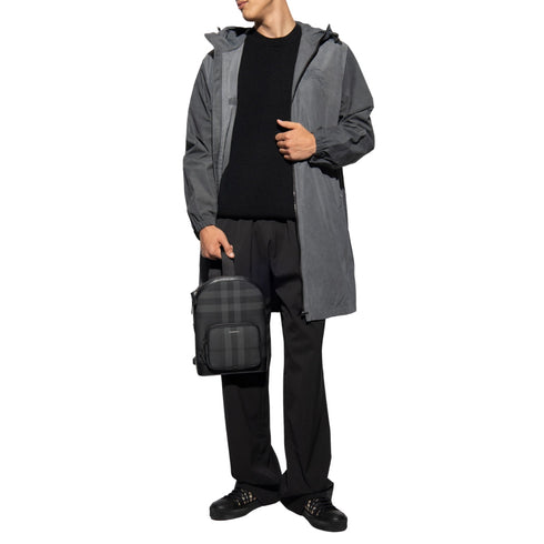 BURBERRY 8071566 Burberry Logo Printed Zipped Hooded Coat Grey JACKET MALE S