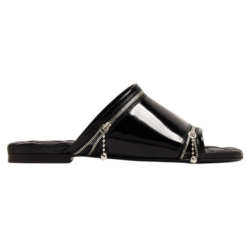 BURBERRY 8080270 Burberry Peep Zip Flast Leather Sandals BLACK PEEP SANDAL WOMENS UK 3