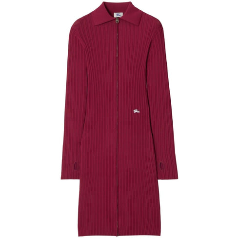 BURBERRY 8084709 Burberry Ribbed EKD Long Sleeve Dress RIPPLE (Burgundy) RIBBED DRESS WOMENS M