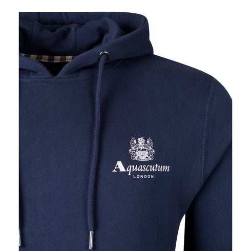 Aquascutum ACTIVE SMALL LOGO HOODIE FW23 SW002 11 Navy Blue Hoodie Mens S