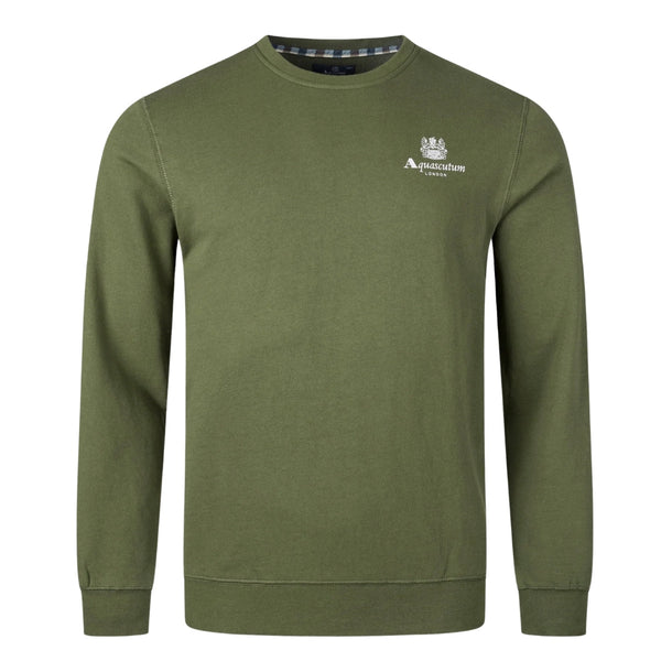 Aquascutum ACTIVE SMALL LOGO CREW FW23 SW006 06 Green Jumper Mens XL