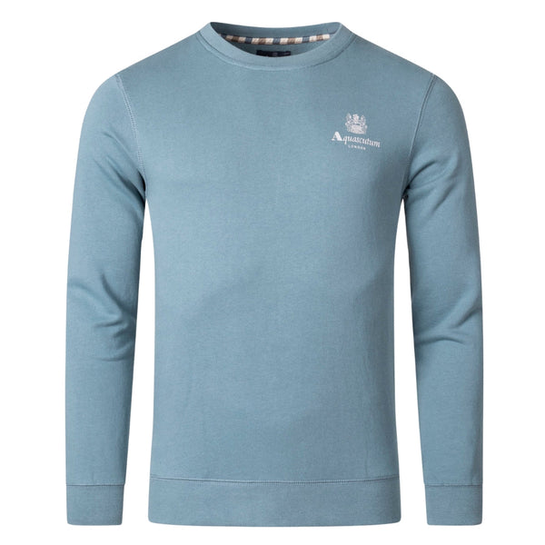 Aquascutum ACTIVE SMALL LOGO CREW FW23 SW006 18 Blue Jumper Mens S