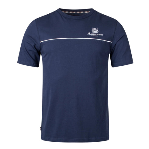 Aquascutum ACTIVE PIPING T-SHIRT NAVY FW23 TS005 11 Navy Blue T-Shirt Mens M