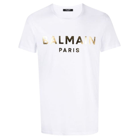 BALMAIN AH1EF000BB29 Balmain Paris Gold Foil Logo White T-Shirt GAD WHITE GOLD T-SHIRT MALE S