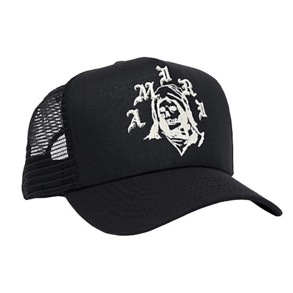 Amiri Reaper White Branded Logo Black Trucker Hat One Size