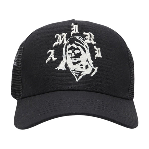 Amiri Reaper White Branded Logo Black Trucker Hat One Size