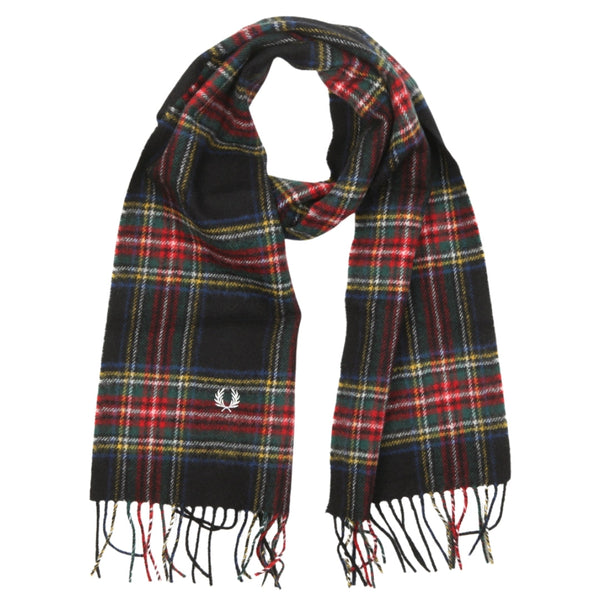 Fred Perry Black Stewart Tartan Scarf C4113 102