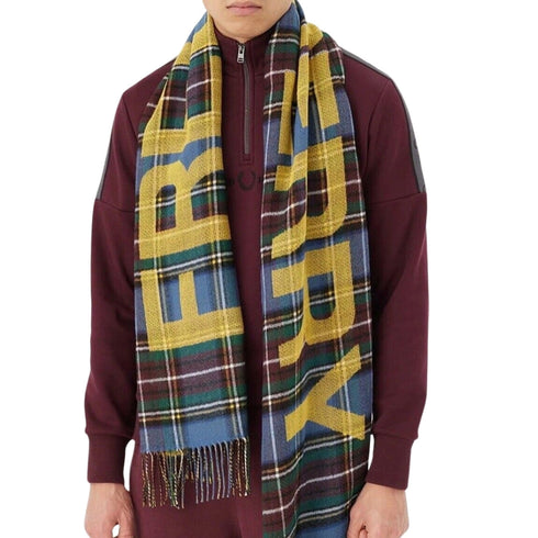 Fred Perry Oversized Branded Tartan Navy Blue Scarf