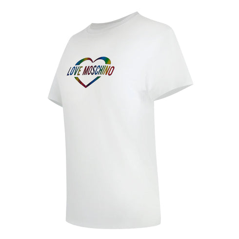 Love Moschino Multi Coloured Heart Logo White T-Shirt - Nova Clothing