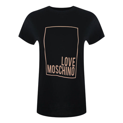 Love Moschino Pink Box Logo Black T-Shirt - Nova Clothing