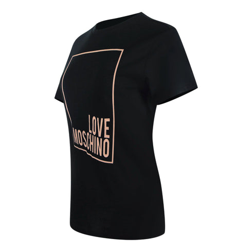 Love Moschino Pink Box Logo Black T-Shirt - Nova Clothing