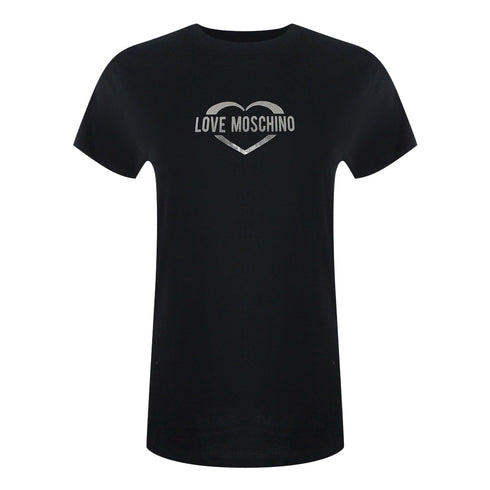 Love Moschino Shiny Heart Logo Black T-Shirt - Nova Clothing