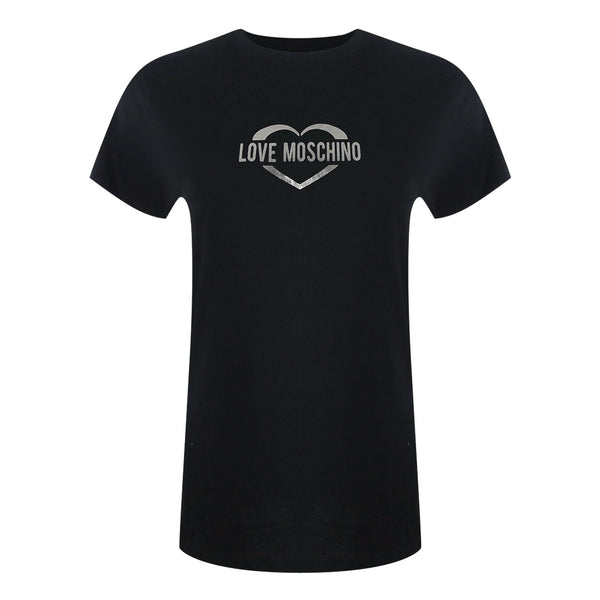 Love Moschino Shiny Heart Logo Black T-Shirt - Nova Clothing