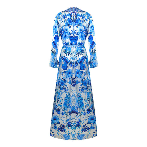 Inoa Fashion Blue Orchird L203 Blue Floral Fish Dress Womens