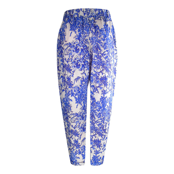 Inoa Fashion Blue Orchird L203 Blue Floral Tuxedo Trousers Womens