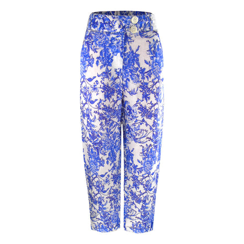 Inoa Fashion Blue Orchird L203 Blue Floral Tuxedo Trousers Womens