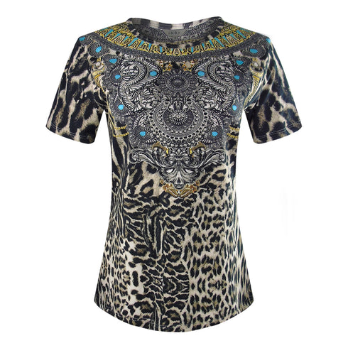 Inoa Fashion Siberia 1927 Brown Animal Print T Shirt Womens