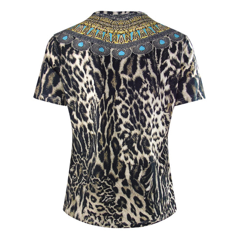 Inoa Fashion Siberia 1927 Brown Animal Print T Shirt Womens