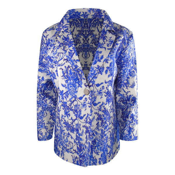 Inoa Fashion Blue Orchird L203 Blue Floral Boyfriend Jacket Womens