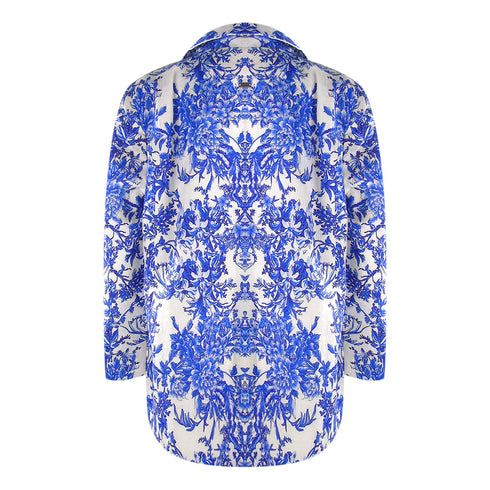 Inoa Fashion Blue Orchird L203 Blue Floral Boyfriend Jacket Womens