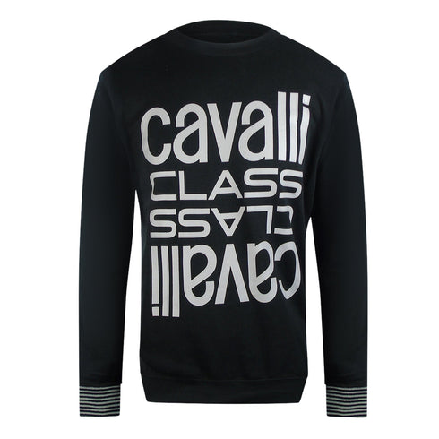 Cavalli Class Txt66C Cf050 05051 Black Round Neck Sweatshirt Mens - Style Centre Wholesale