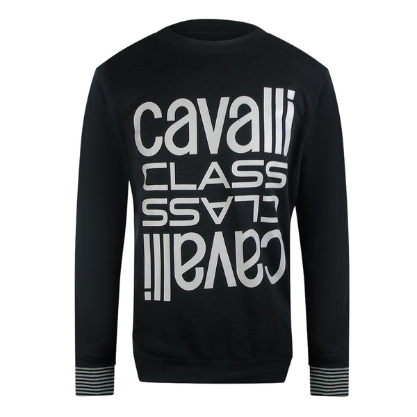 Cavalli Class Txt66C Cf050 05051 Black Round Neck Sweatshirt Mens - Style Centre Wholesale