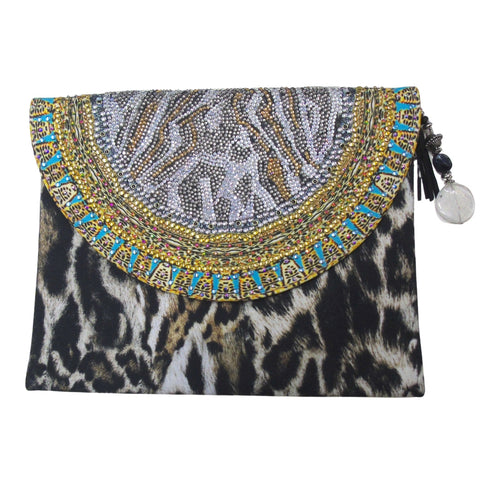 Inoa Fashion Siberia 1927 Brown Animal Print Clutch Bag Womens - Style Centre Wholesale