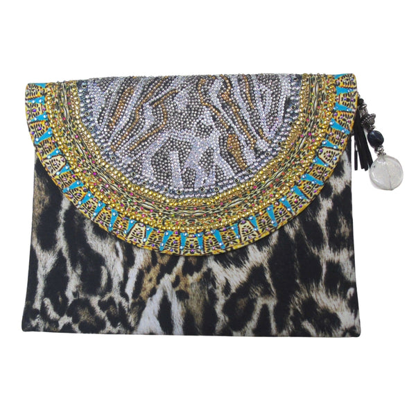 Inoa Fashion Siberia 1927 Brown Animal Print Clutch Bag Womens - Style Centre Wholesale