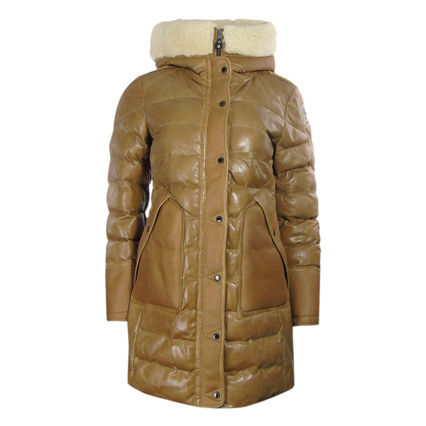 Parajumpers Demi Special Brown Long Leather Down Jacket S