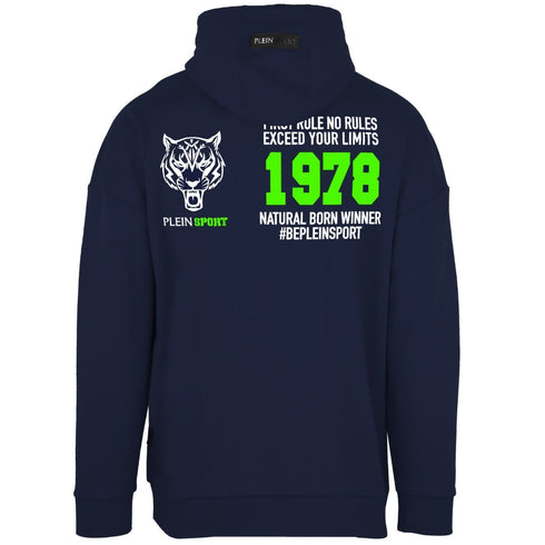 Plein Sport Green Logo Navy Blue Zip-Up Hoodie S