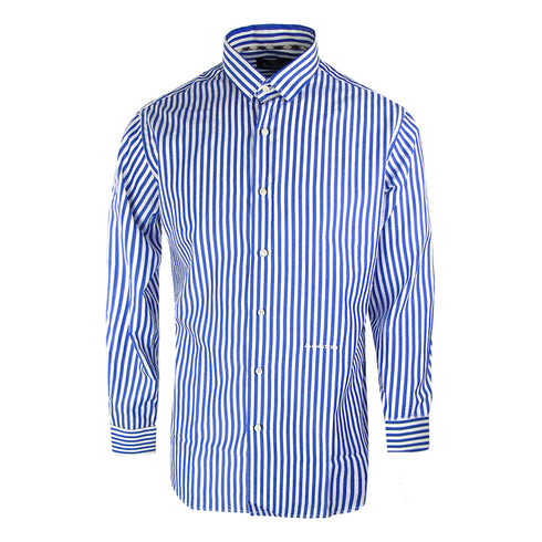 Aquascutum Striped Pattern Long Sleeve Blue Shirt XS