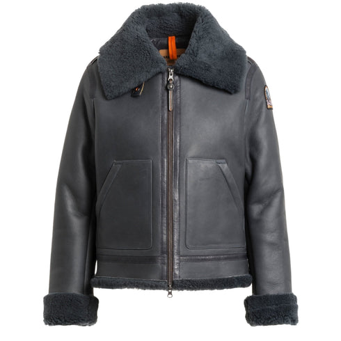 Parajumpers GIALEAN SPECIAL PWJKSE32 736 PHANTOM Dark Grey Leather Jacket Womens S