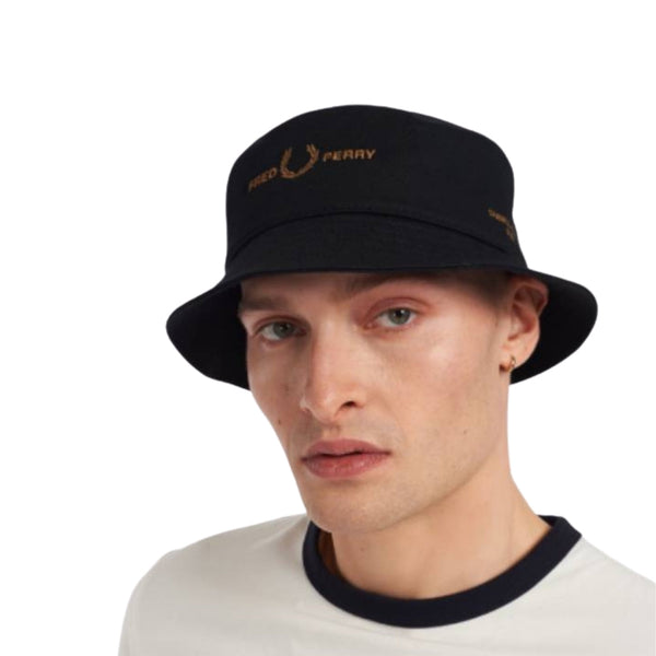 Fred Perry Multiple Logos Black Bucket Hat HW2641 102