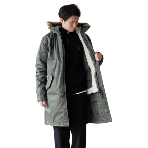 FRED PERRY J6504 638 FIELD GREEN 2 in 1 ZIP-IN LINER PARKA S