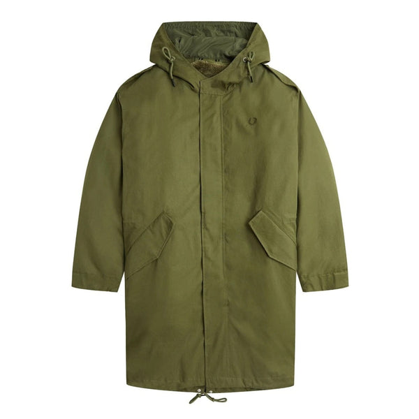 FRED PERRY J6525 Q50 PARKA GREEN FUR LINED PARKA M