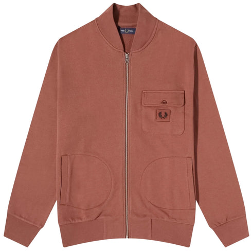 FRED PERRY J6808 S54 WHISKEY BROWN ZIP THROUGH BOMBER JACKET S